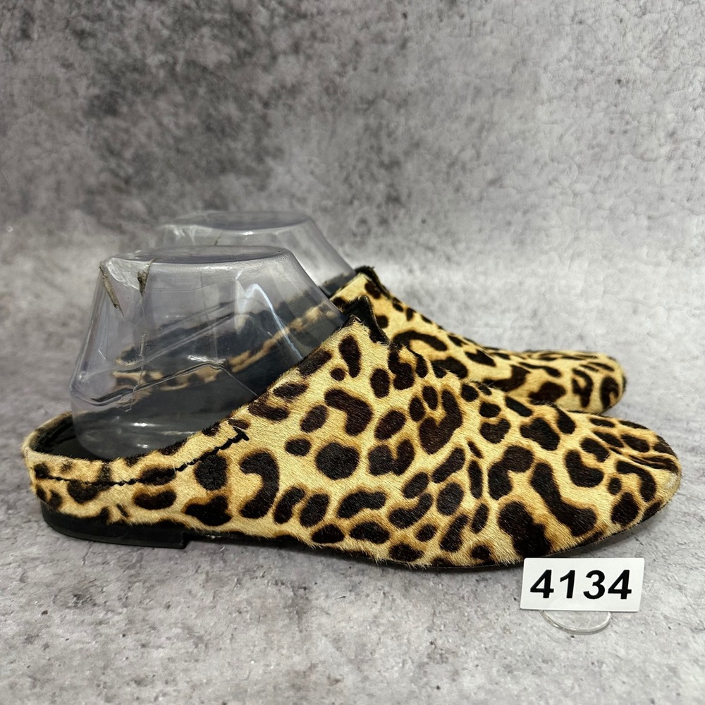 Naked Feet Fondo Mules Women 8.5 Leopard Calf Hair Leather Flat Slip On Shoe